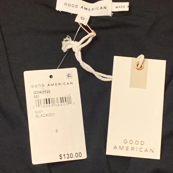 Good American Faux Wrap Dress Black Stretch NWT - Picture 8 of 13